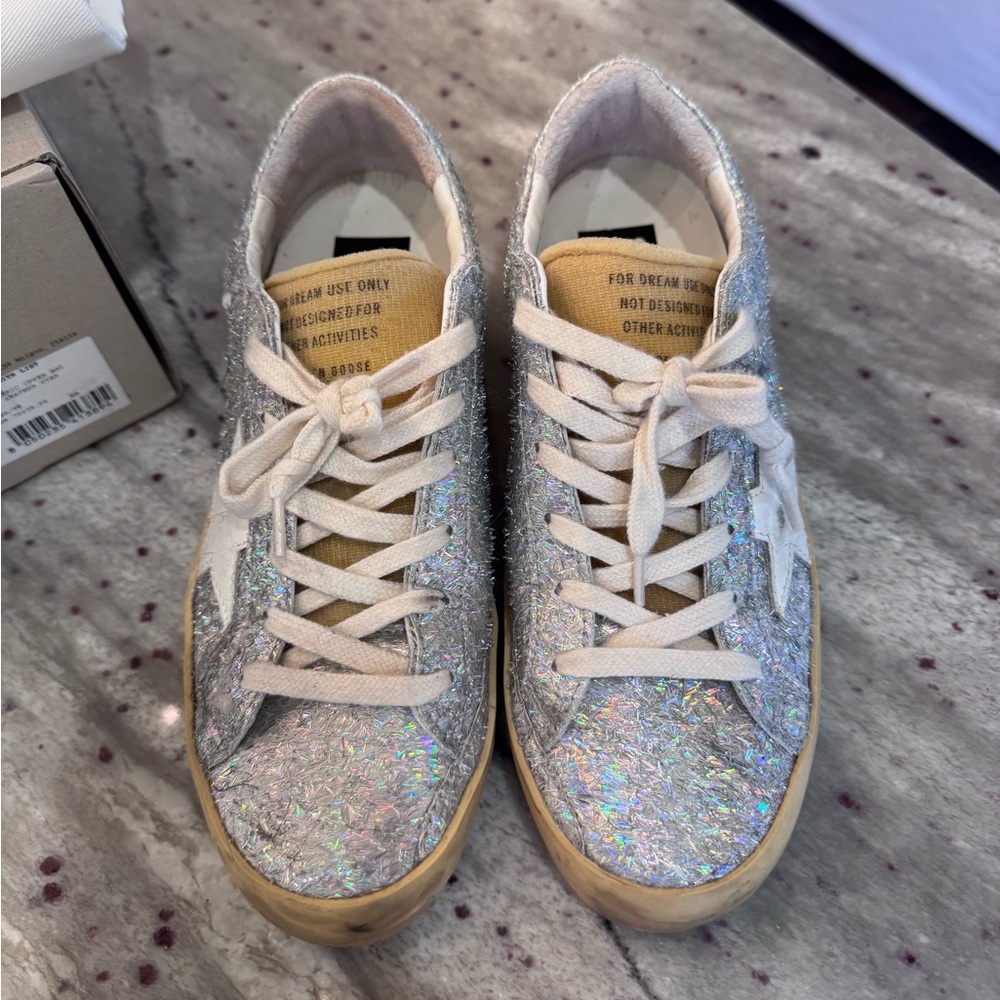 GOLDEN GOOSE Super-Star sneaker iridescent silver & yellow. GUC. Sz 37 - Picture 2 of 6